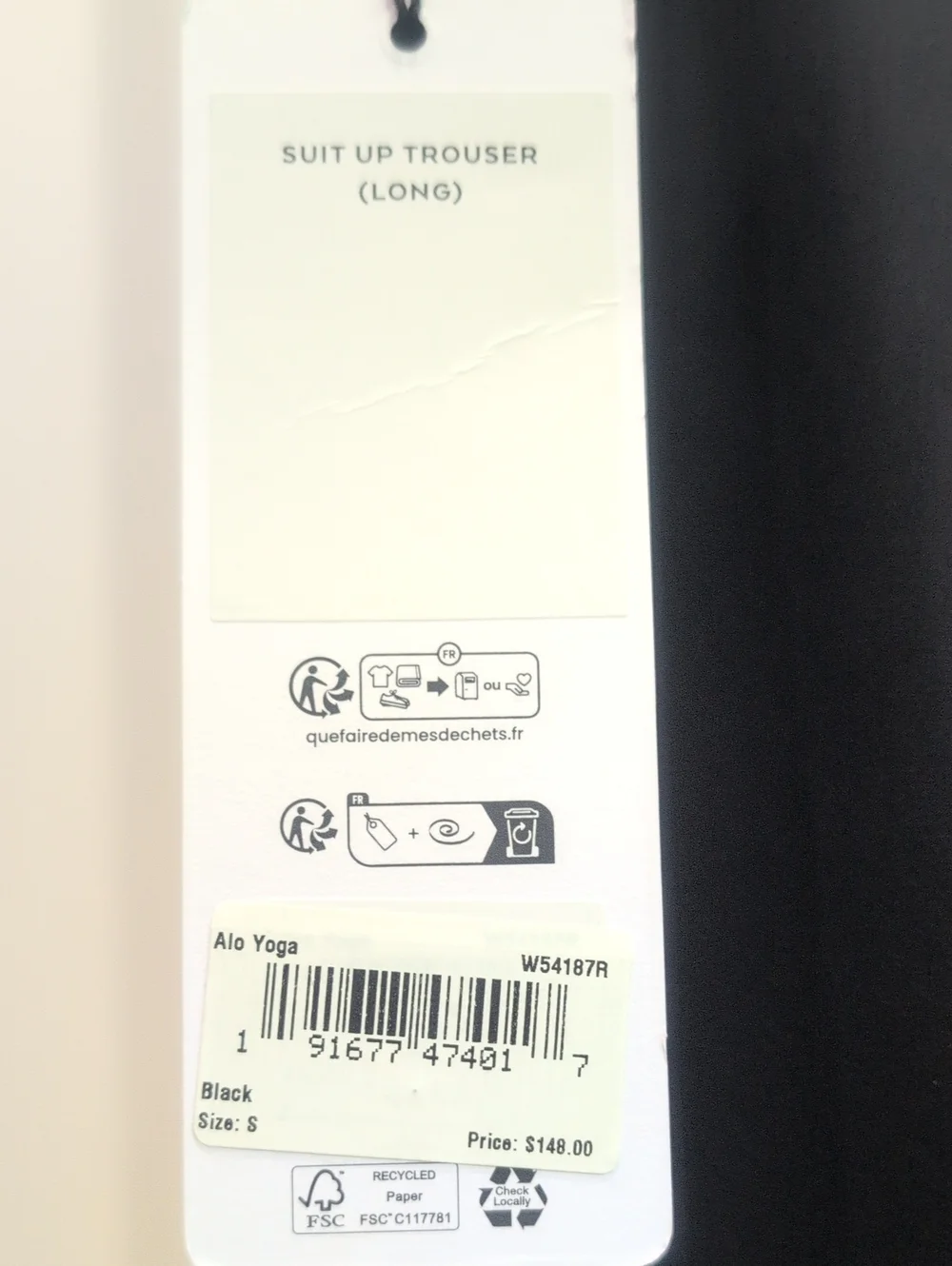 ALO Yoga Black Suit Up Trouser Long Sz Small